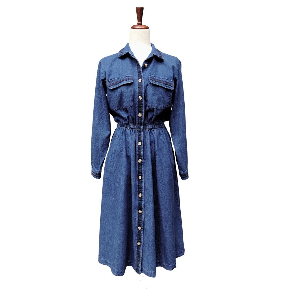 VTG 90s Denim Maxi Dress Size‎ 6 Blue Button Front Cottagecore Prairie Western